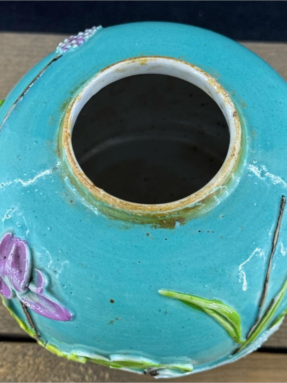 Antique Chinese Ginger Jar Lotus & Crane Blue Vase Wang Bing Rong style no Lid - Picture 4 of 7